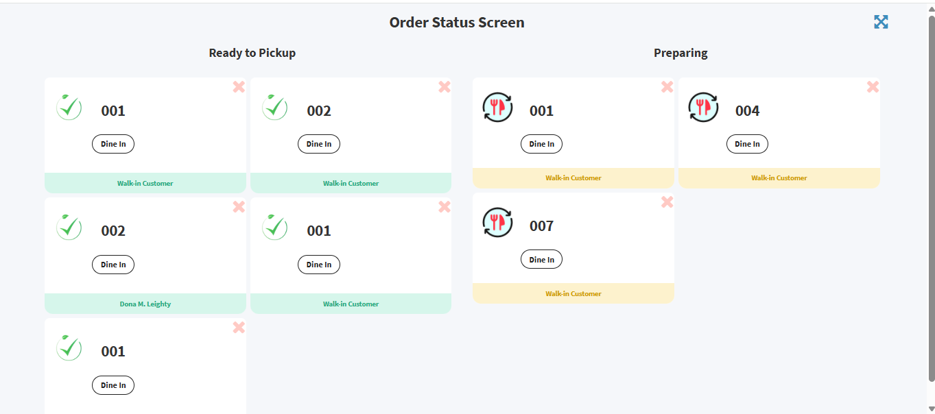 order status screen
